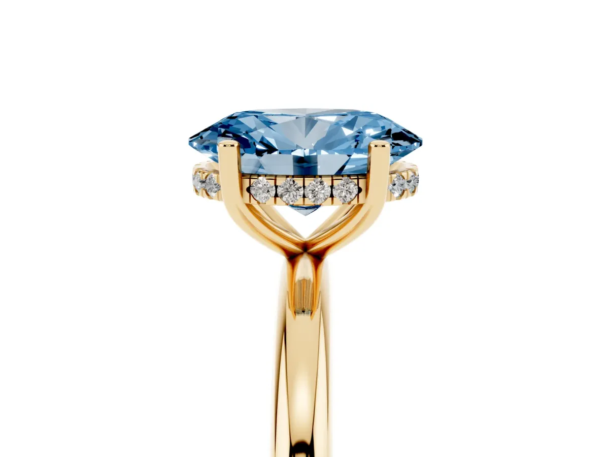 Fancy Blue Oval Cut Cut Solitaire Engagement Ring with Four-Prong Setting and Classic Band Yellow gold