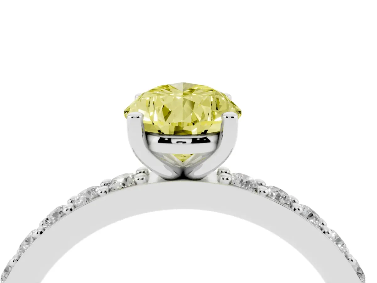 Fancy Yellow Pear Cut Cut Diamond Solitaire with Pave Band and Four-Prong Setting Silver
