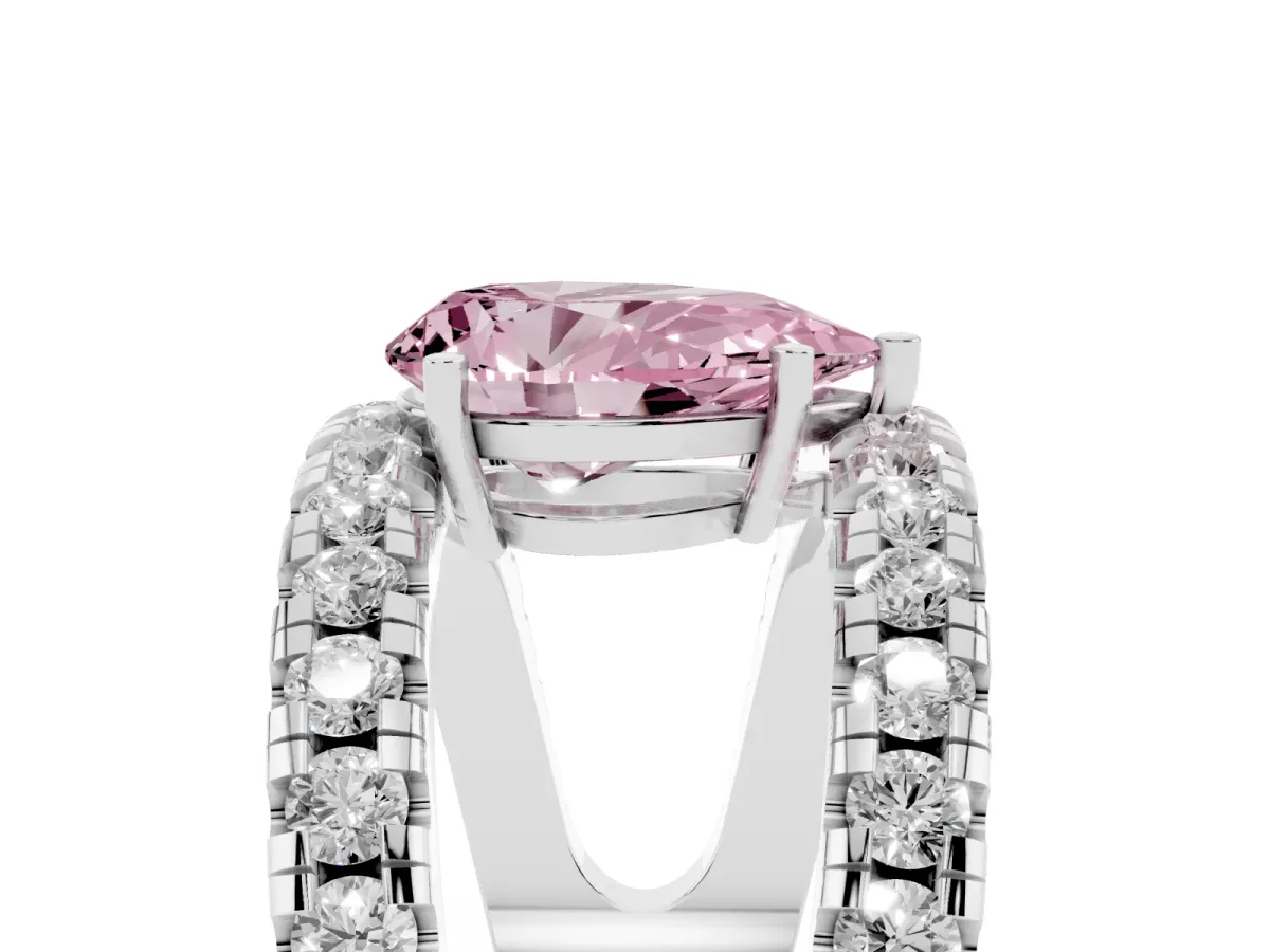 Fancy Pink Pear Cut Solitaire Split Shank Pave Diamond Ring White gold