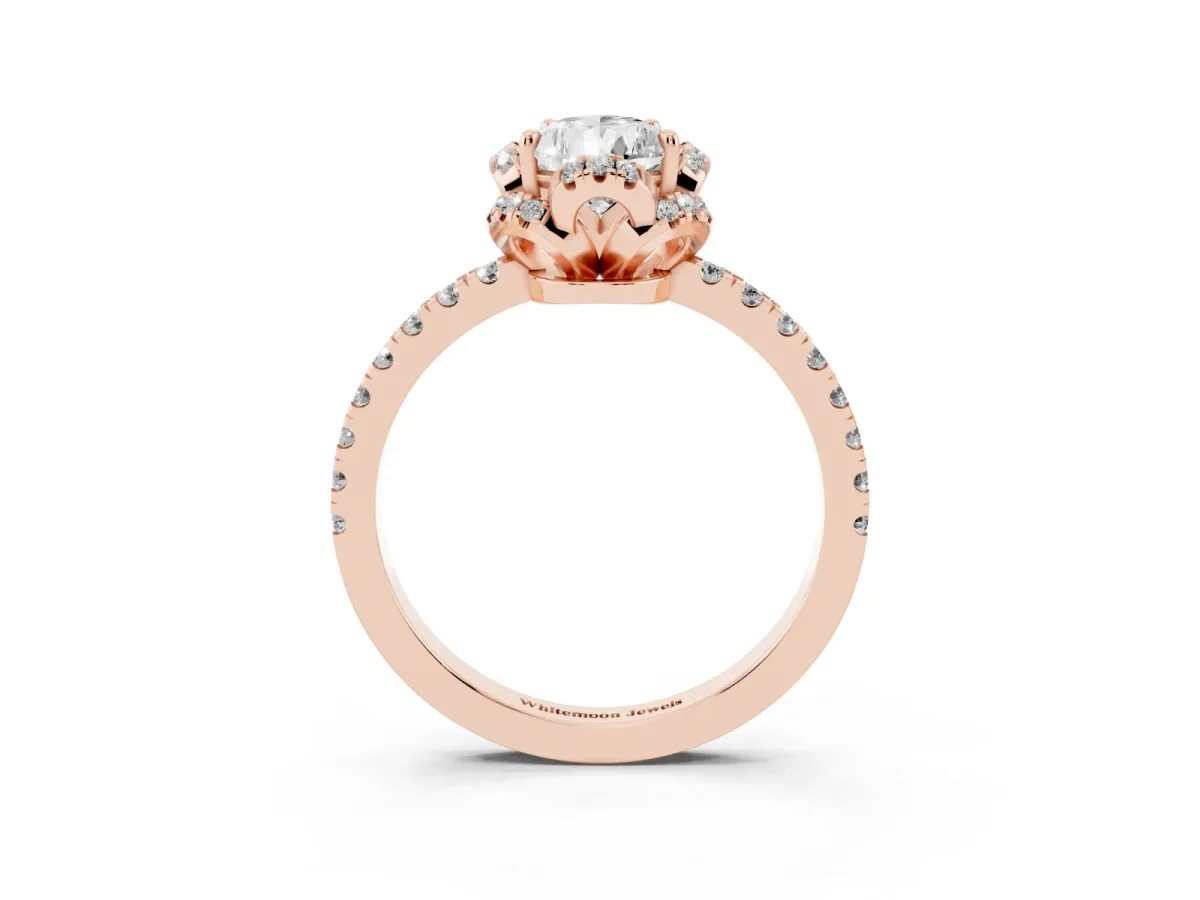 Pear Cut Diamond Halo Pave Band with Four-Prong Setting Rose gold