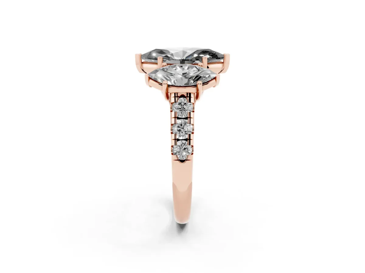 Fancy Black Three-Stone Marquise Cut Diamond Pavé Band with Prong Setting Rose gold
