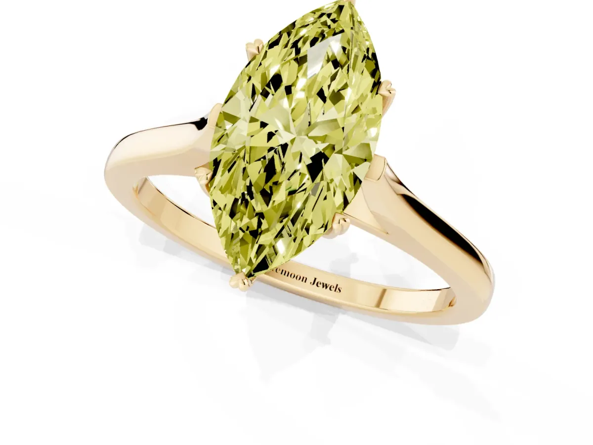 Fancy Yellow Marquise Cut Solitaire Heart Prong Engagement Ring with Tapered Band Yellow gold