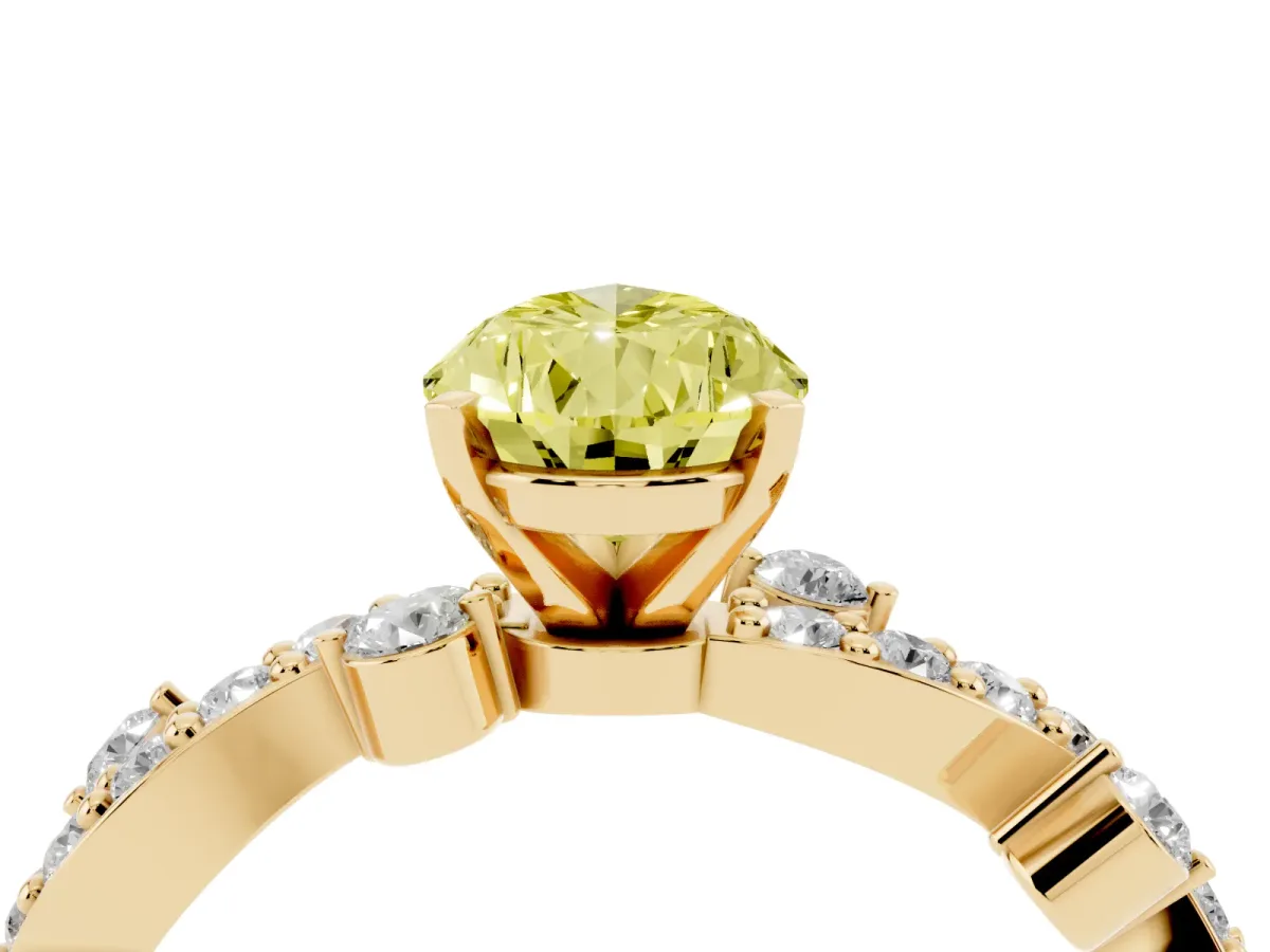 Fancy Yellow Pear Cut Cut Solitaire Diamond Twisted Band with Pave Setting Yellow gold