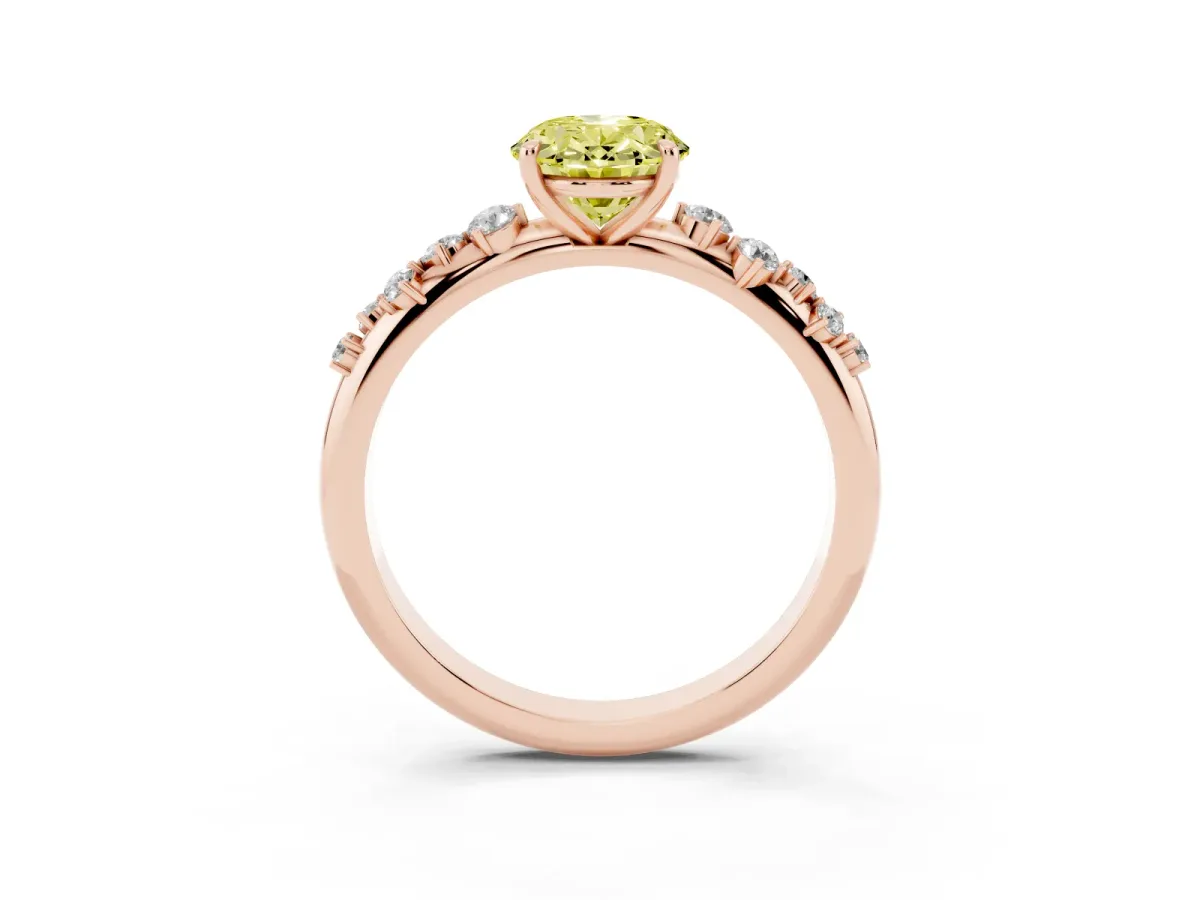 Fancy Yellow Oval Cut Diamond Cluster Prong-Set Solitaire Ring Rose gold