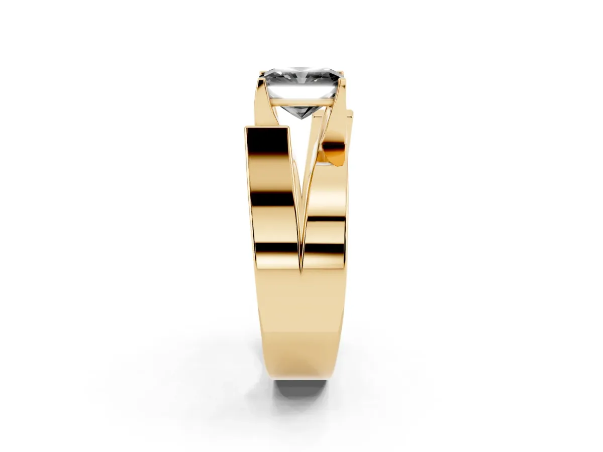 Fancy Black Modern Tension Set Radiant Cut Diamond Solitaire Wide Band Ring Yellow gold