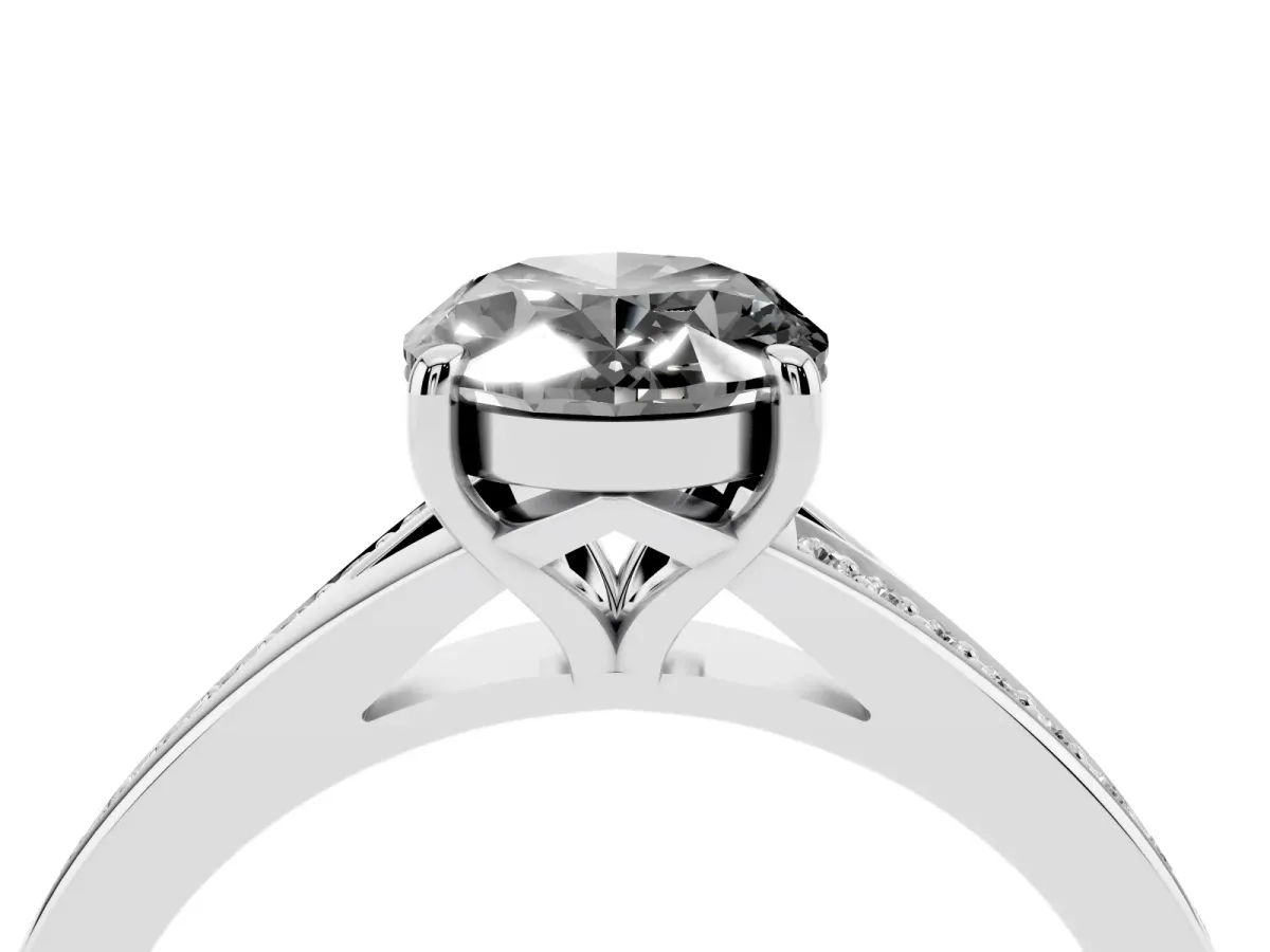 Fancy Black Oval Cut Diamond Solitaire Ring with Pavé Band and Prong Setting Silver