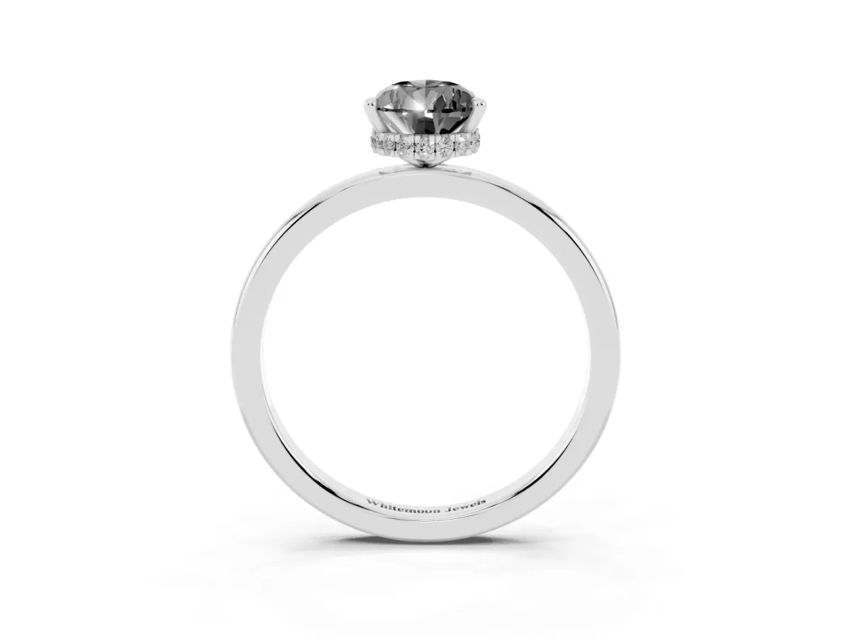 Fancy Black Pear Cut Solitaire Engagement Ring with Cathedral Band and Four-Prong Setting Silver