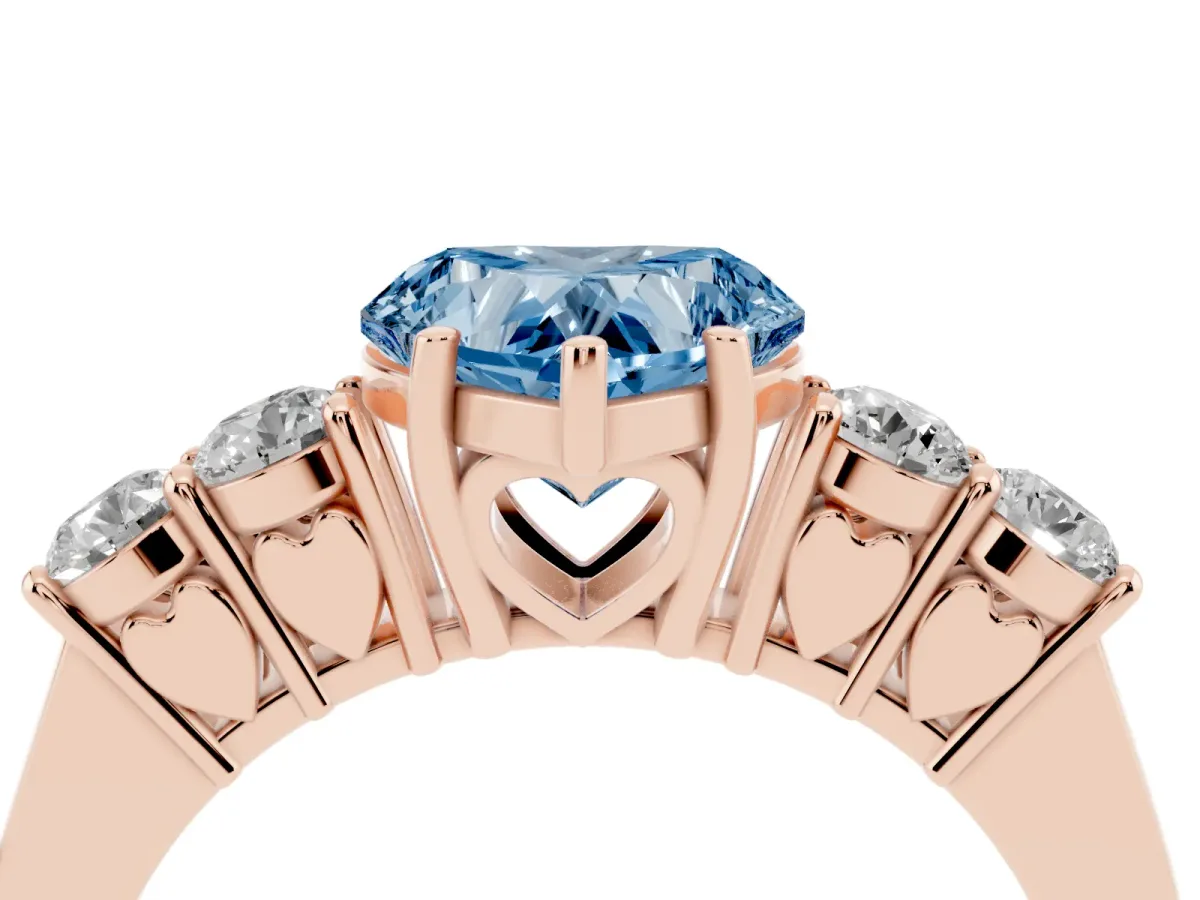 Fancy Blue Heart Cut Cut Diamond Five-Stone Prong Set White Gold Ring Rose gold