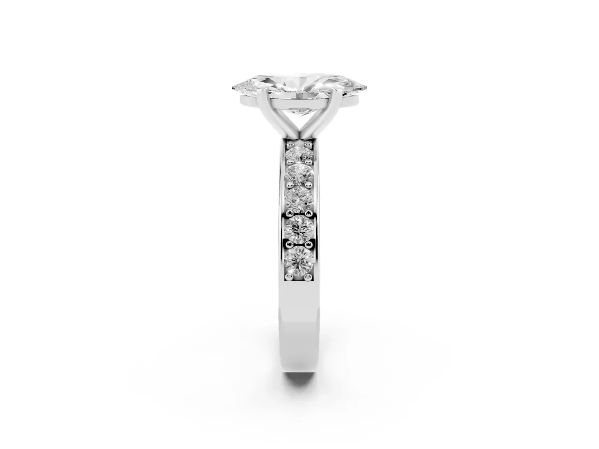 Marquise Cut Diamond Engagement Ring with Channel Set Round Band and Prong Setting Silver