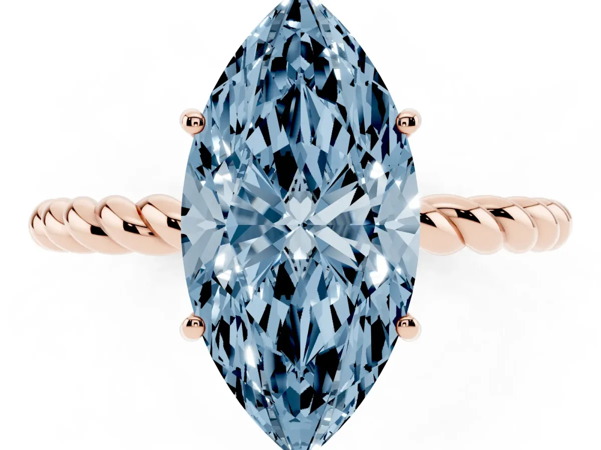 Fancy Blue Marquise Cut Solitaire Twisted Band 4-Prong Ring Rose gold
