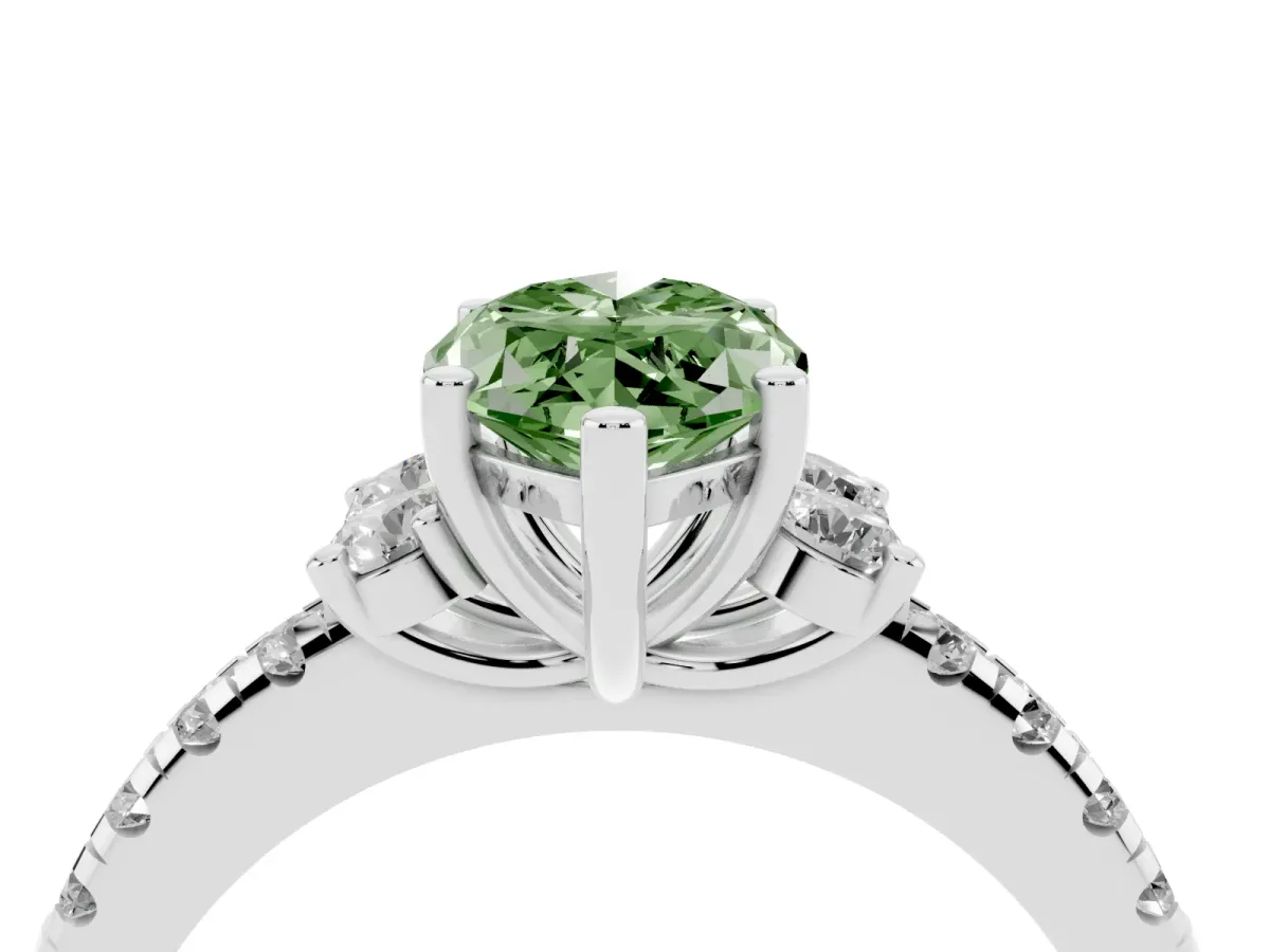 Fancy Green Marquise Cut Diamond Three-Stone Pave Band with Four-Prong Setting Platinum