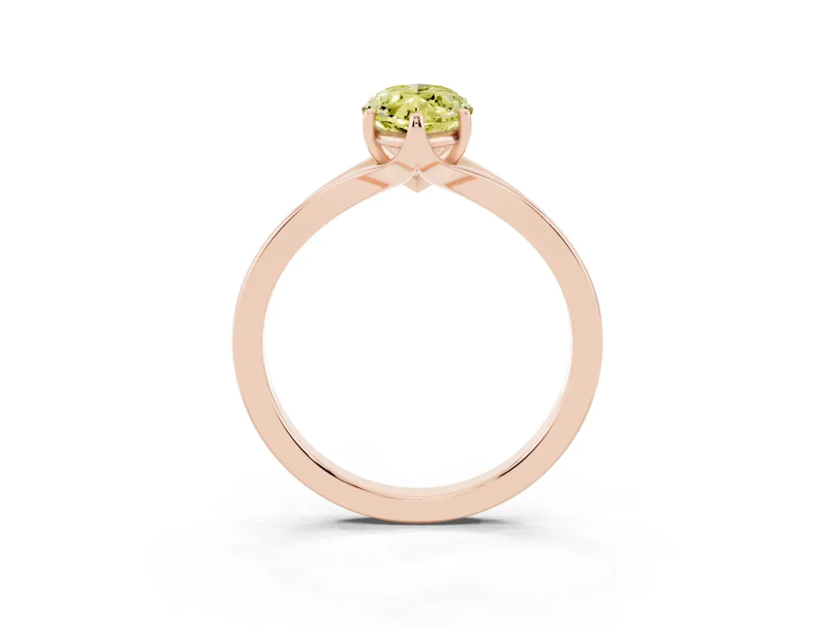 Fancy Yellow Marquise Cut Solitaire Diamond Ring with Six-Prong Setting and Tapered Band Rose gold