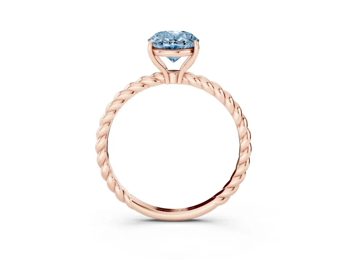 Fancy Blue Oval Cut Solitaire Twisted Band 4-Prong Ring Rose gold