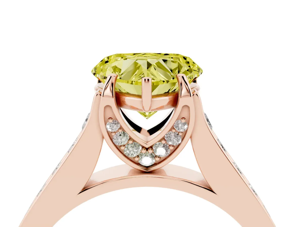 Fancy Yellow Heart Cut Brilliant Cut Diamond Engagement Ring with Pavé Band and Four-Prong Setting Rose gold