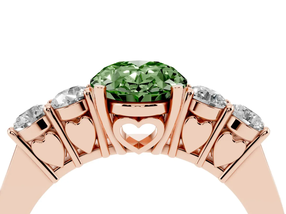 Fancy Green Oval Cut Cut Diamond Five-Stone Prong Set White Gold Ring Rose gold