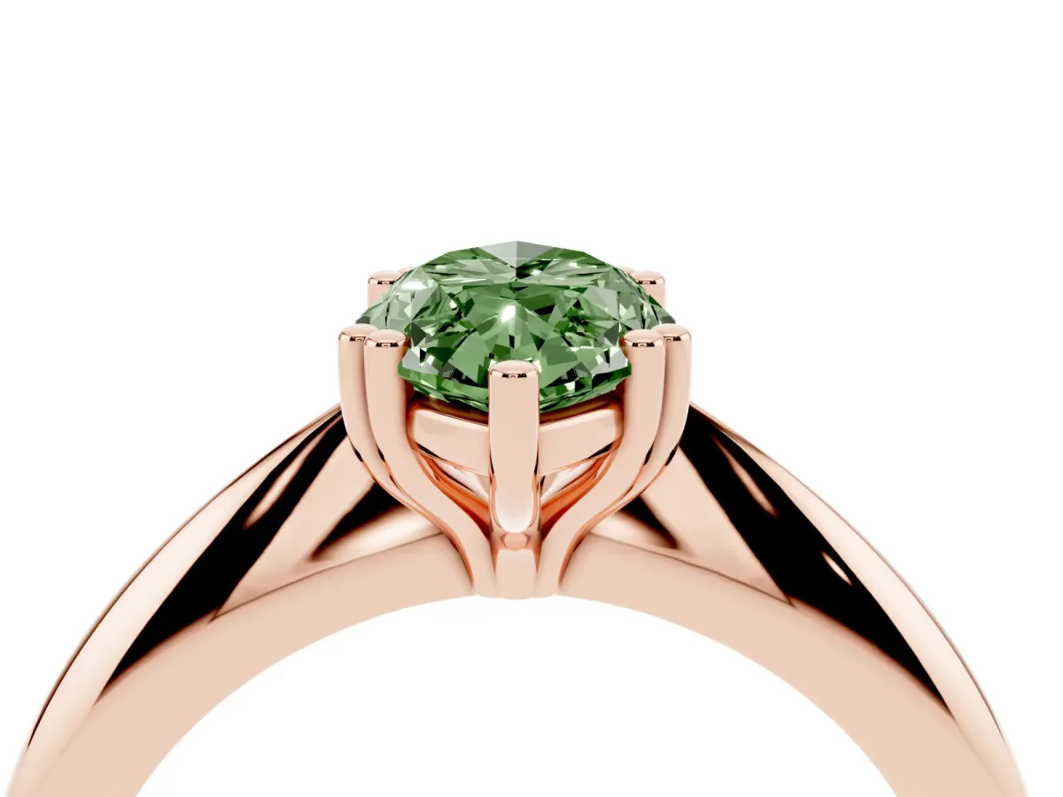 Fancy Green Marquise Cut Cut Solitaire Engagement Ring with Tapered Band and Four-Prong Setting Rose gold