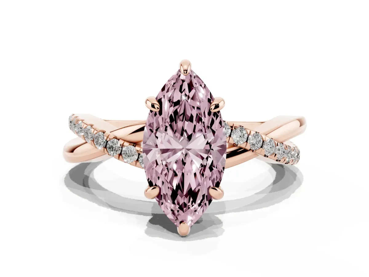 Fancy Pink Marquise Cut Cut Diamond Twist Band Solitaire with Prong Setting Rose gold