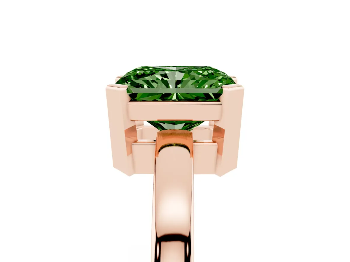Fancy Green Radiant Cut Cut Solitaire Ring with Four-Prong Setting and Classic Band Rose gold