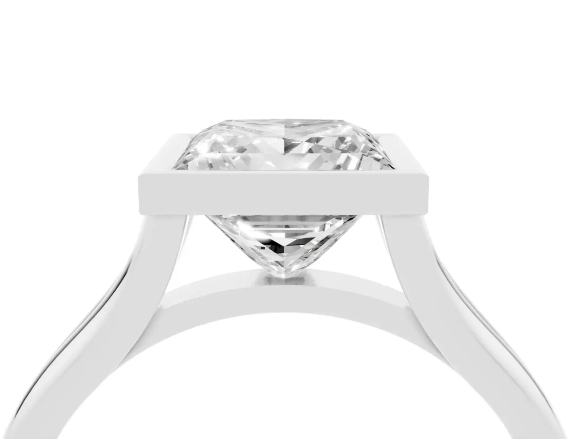 Bezel Set Princess Cut Cut Solitaire Ring with Tapered Band Silver