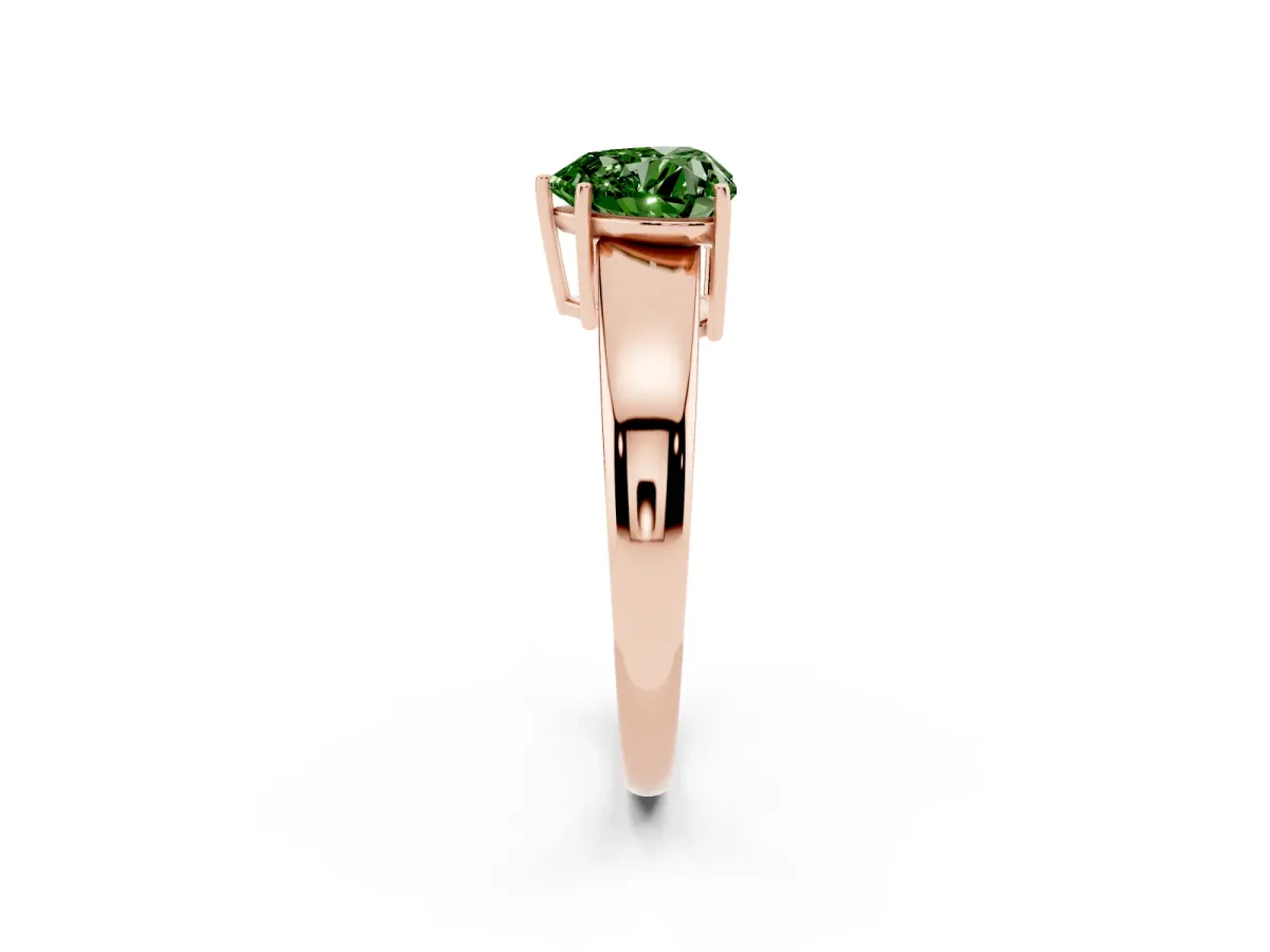 Fancy Green Heart Cut Solitaire Diamond Ring with Tapered Band and Four-Prong Setting Rose gold