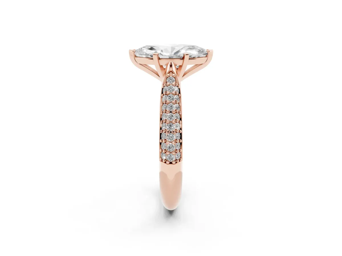 Marquise Cut Diamond Solitaire Engagement Ring with Multi-Row Round Pavé Band and Prong Setting Rose gold