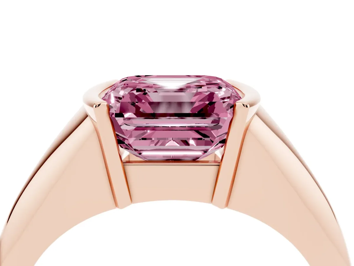 Fancy Pink Asscher Cut Solitaire Tension Set Diamond Ring Rose gold