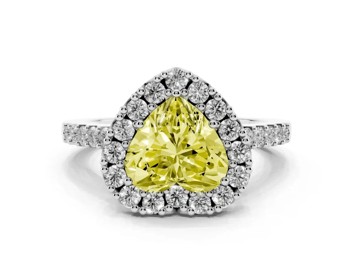 Fancy Yellow Heart Cut Halo Diamond Pavé Solitaire Ring Platinum