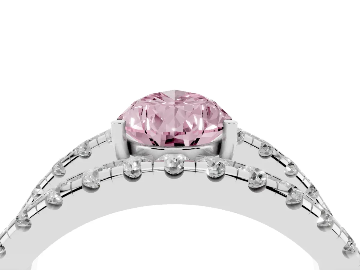 Fancy Pink Pear Cut Solitaire Split Shank Pave Diamond Ring White gold