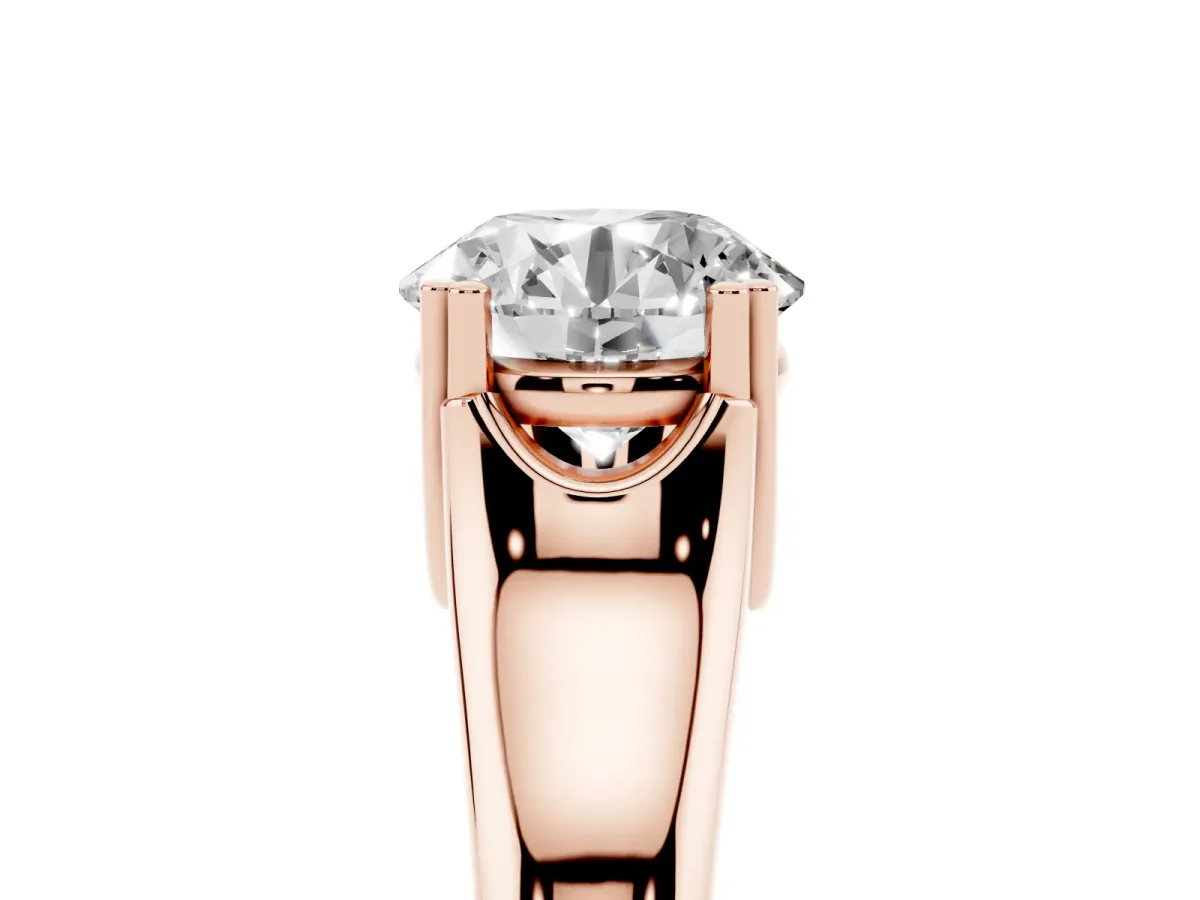 Round Cut Diamond Solitaire Ring with Wide Band and Prong Setting Rose gold