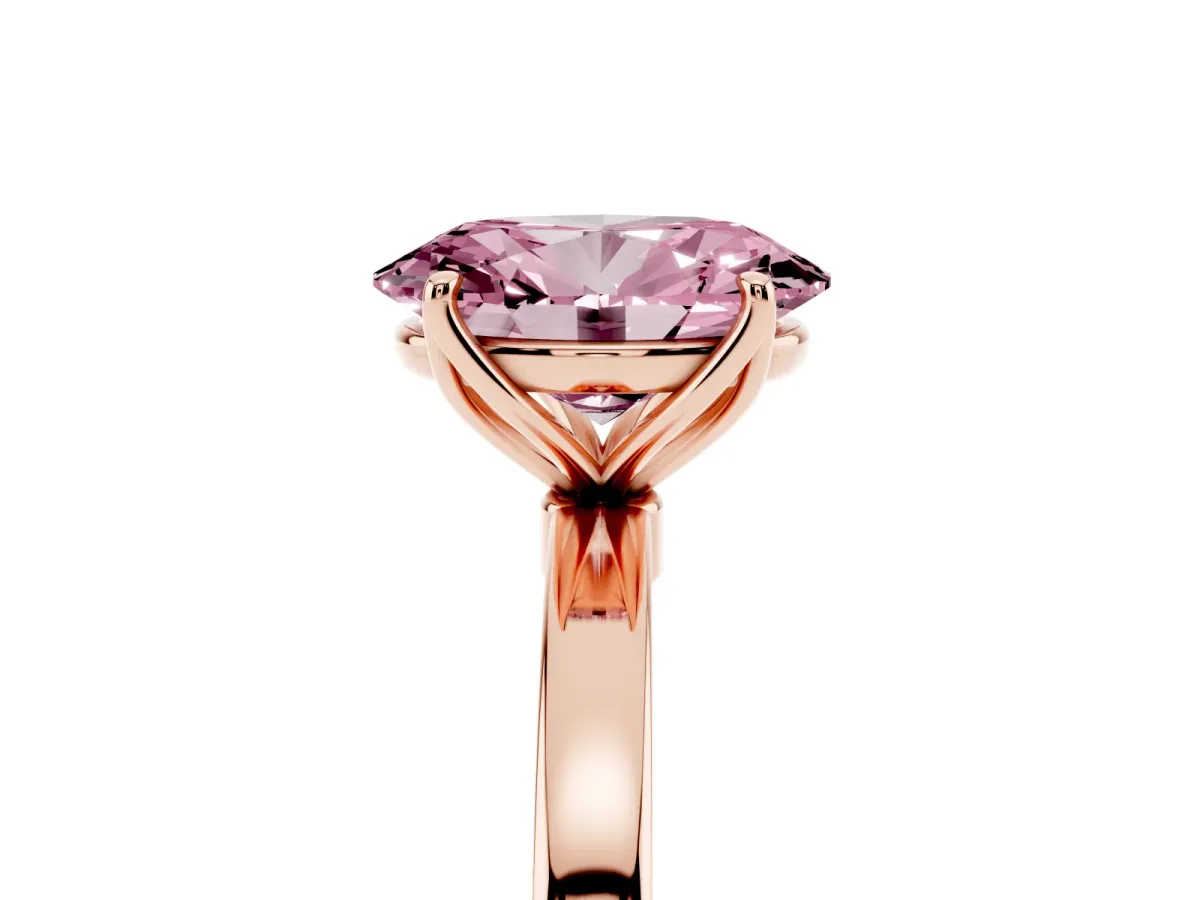 Fancy Pink Oval Cut Diamond Solitaire Ring with Thin Band and Prong Setting Rose gold