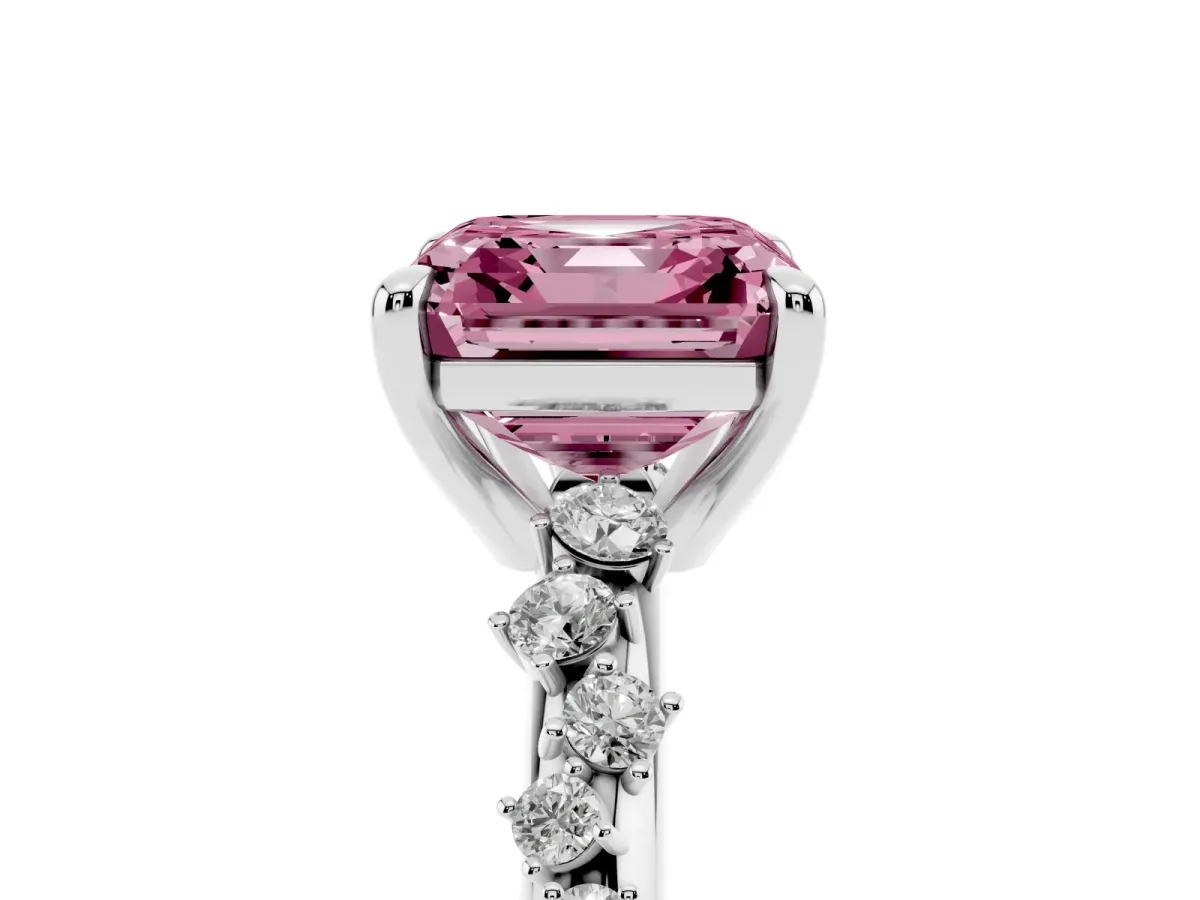 Fancy Pink Asscher Cut Cut Diamond Vine Band with Four-Prong Setting Platinum