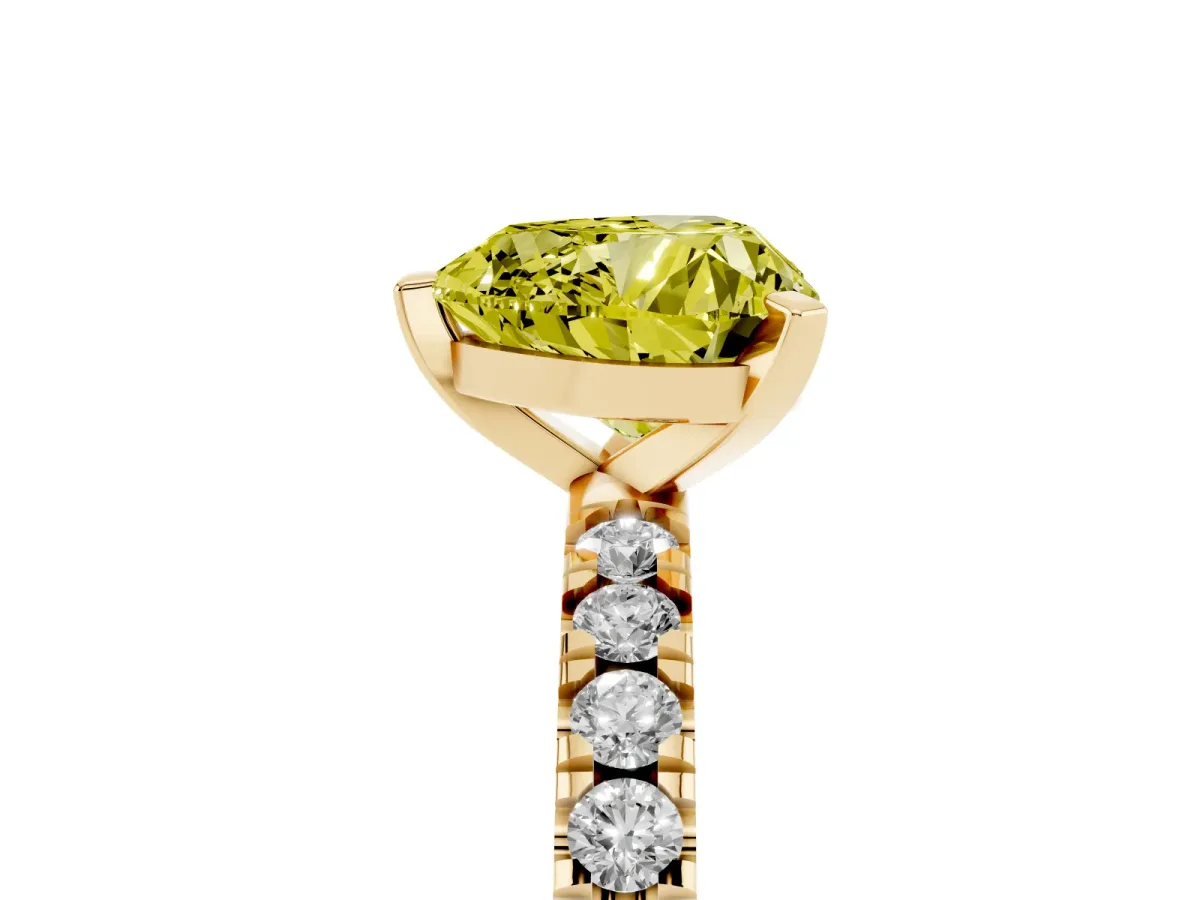 Fancy Yellow Heart Cut Diamond Pavé Band Solitaire with Four-Prong Setting Yellow gold