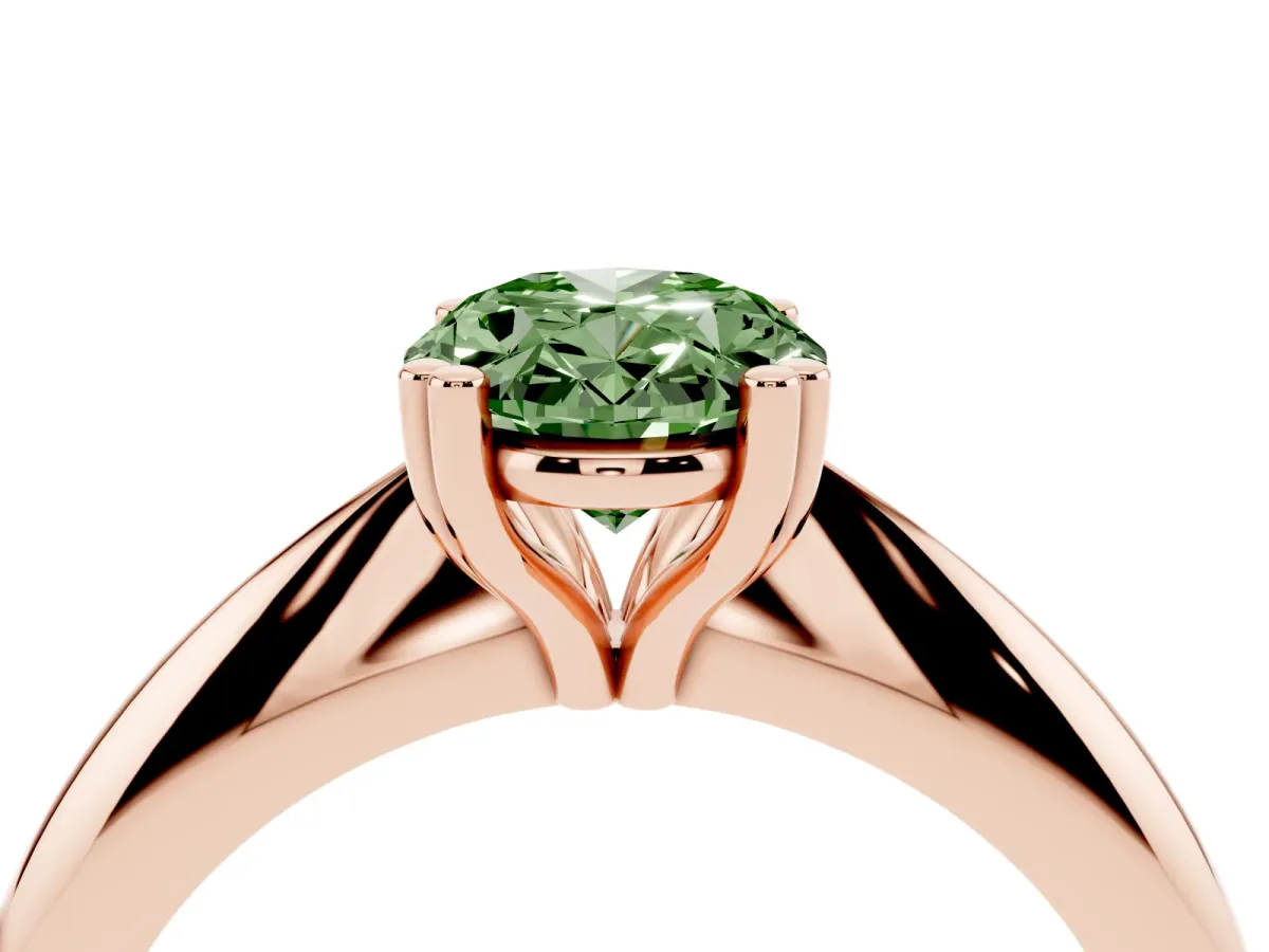 Fancy Green Oval Cut Cut Solitaire Engagement Ring with Tapered Band and Four-Prong Setting Rose gold
