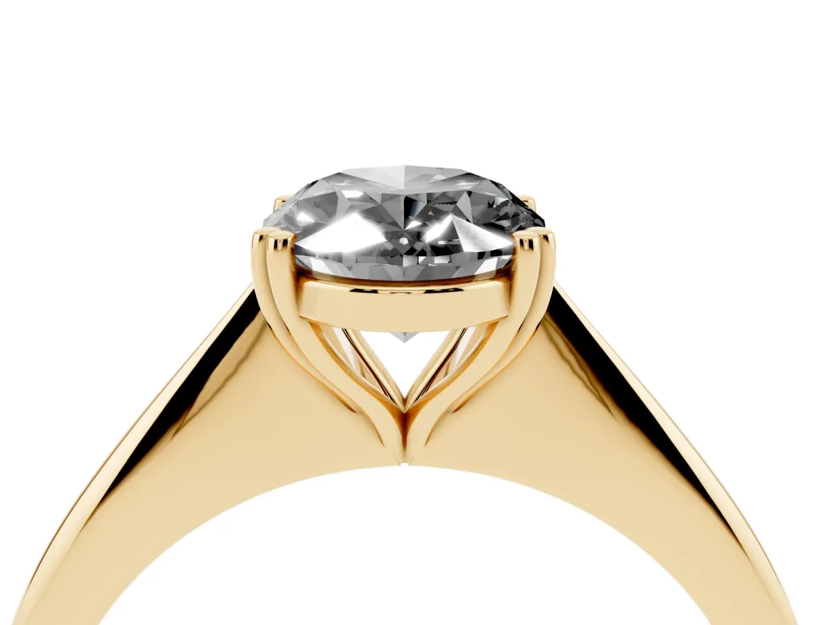 Fancy Black Oval Cut Solitaire Diamond Ring with Six-Prong Setting and Classic Band Yellow gold