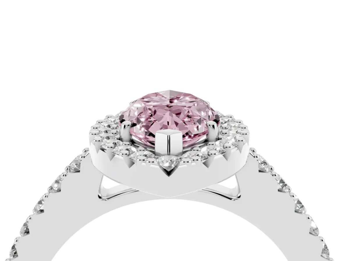 Fancy Pink Marquise Cut Halo Diamond Pavé Solitaire Ring Silver