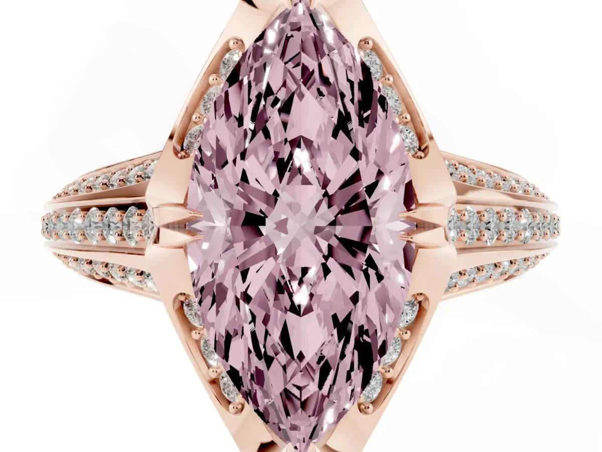 Fancy Pink Marquise Cut Solitaire Pave Split Shank Ring with Four-Prong Setting Rose gold