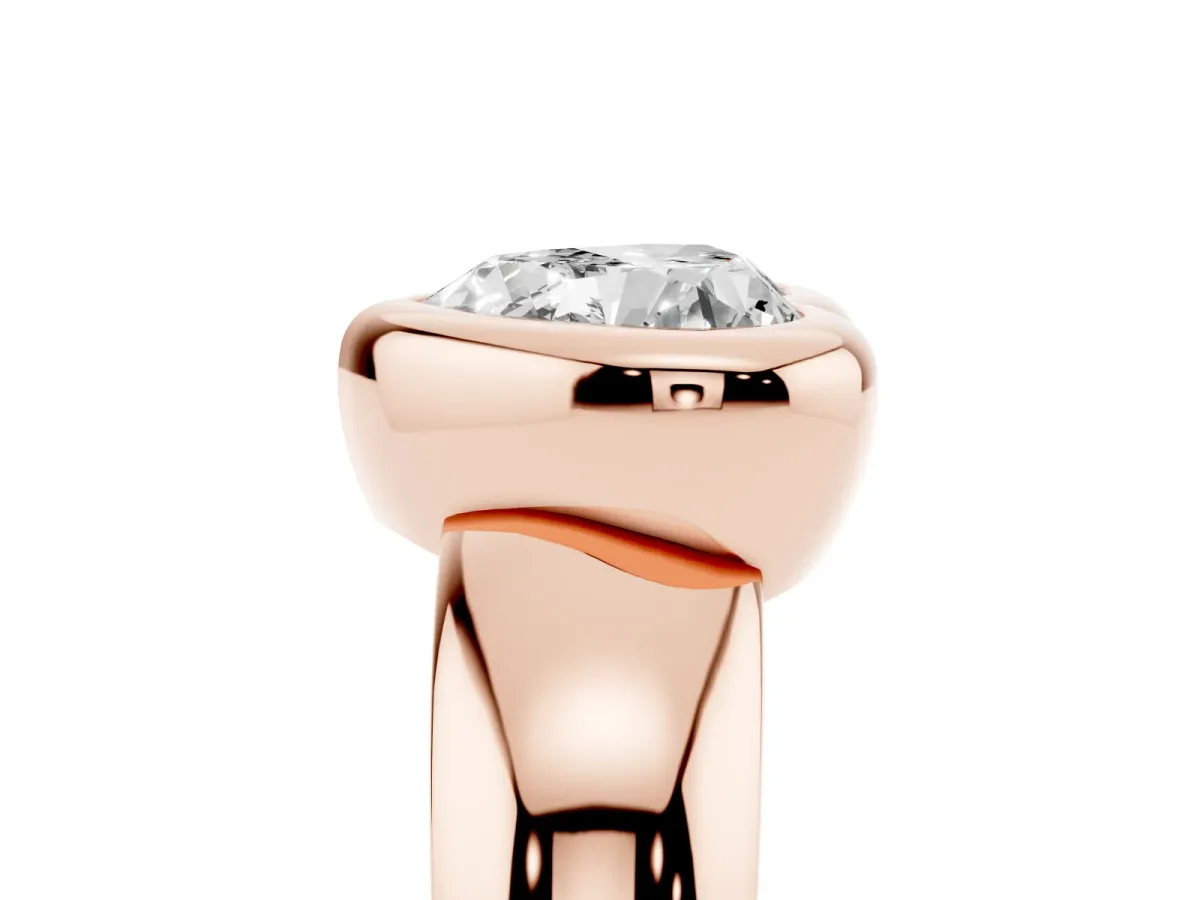 Bezel Set Heart Cut Solitaire Ring with Wide Band Rose gold