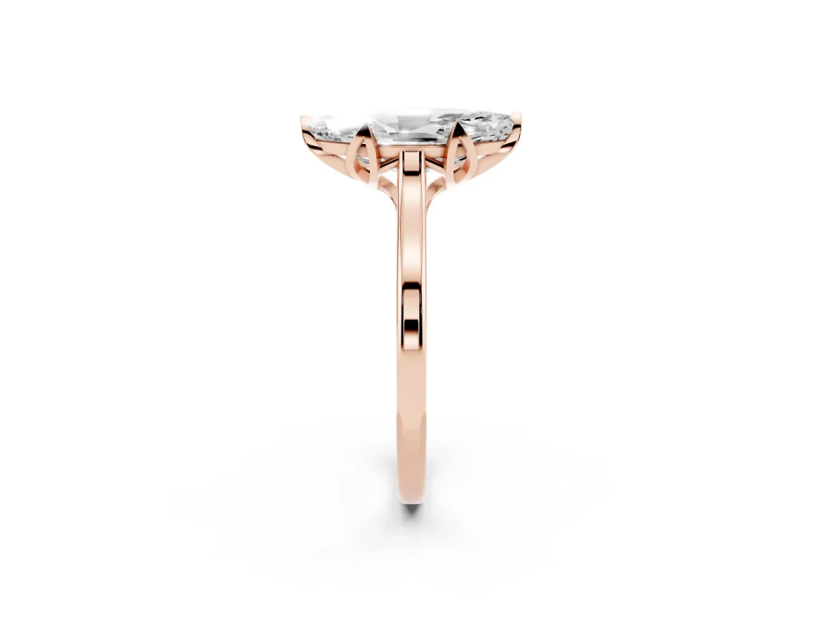 Marquise Cut Diamond Solitaire Ring with Flower Prong Setting and Classic Band Rose gold