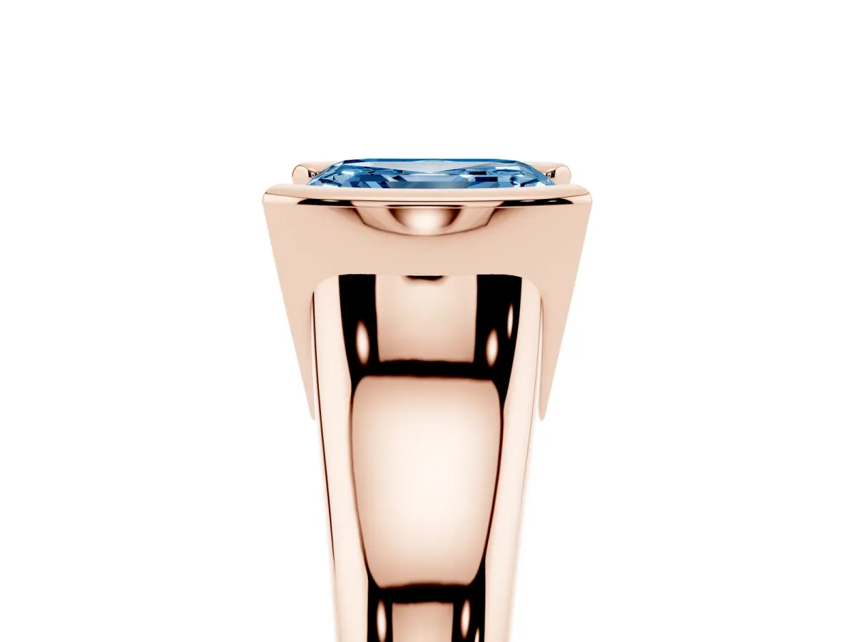 Fancy Blue Asscher Cut Solitaire Tension Set Diamond Ring with Split Shank Band Rose gold