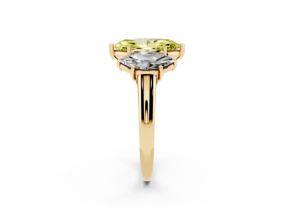Fancy Yellow Three-Stone Marquise Cut Diamond Engagement Ring with Prong Setting Yellow gold