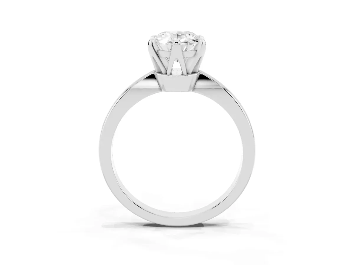 Oval Cut Solitaire Engagement Ring with Six-Prong Setting and Tapered Band Platinum