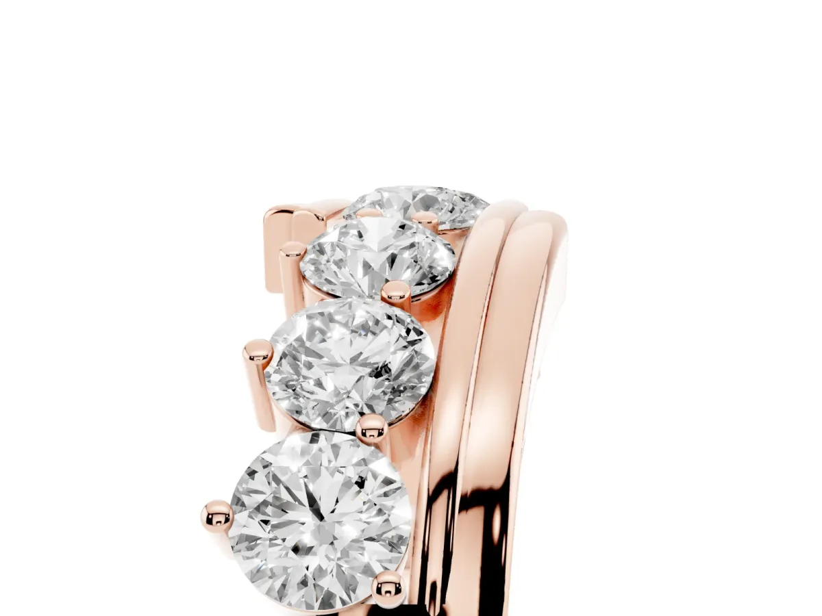 Round Diamond Wave Band with Channel and Shared Prong Setting Rose gold