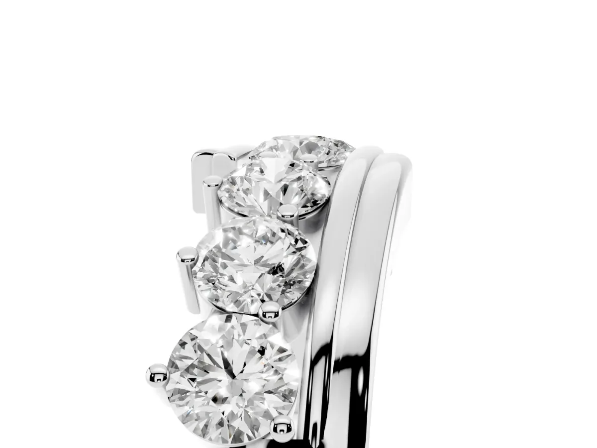 Round Diamond Wave Band with Channel and Shared Prong Setting Silver