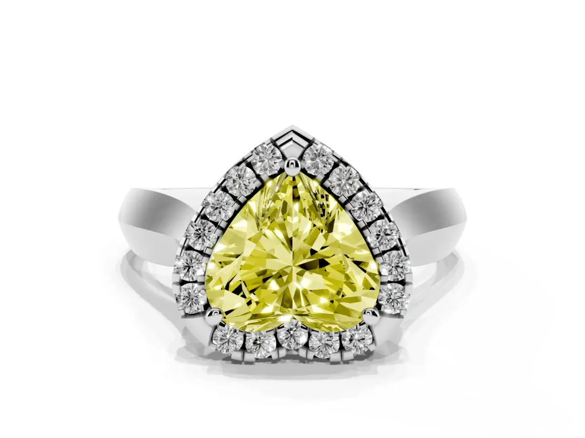 Fancy Yellow Heart Cut Cut Halo Solitaire Engagement Ring with Square Band and Four-Prong Setting White gold