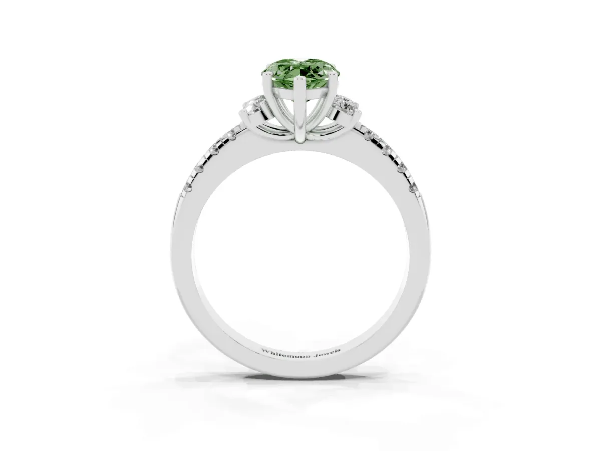 Fancy Green Marquise Cut Diamond Three-Stone Pave Band with Four-Prong Setting Platinum