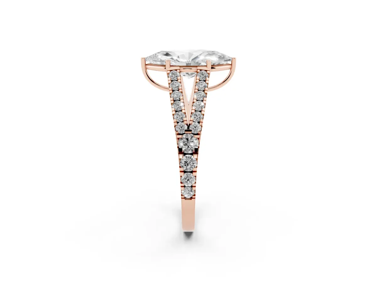Marquise Cut Diamond Split Shank Pavé Engagement Ring with Four-Prong Setting Rose gold