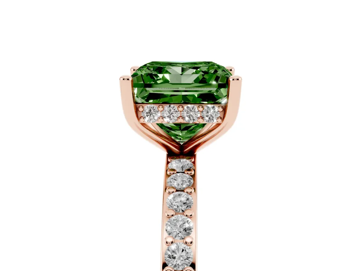 Fancy Green Princess Cut Cut Diamond Pavé Band Ring with Four-Prong Setting Rose gold