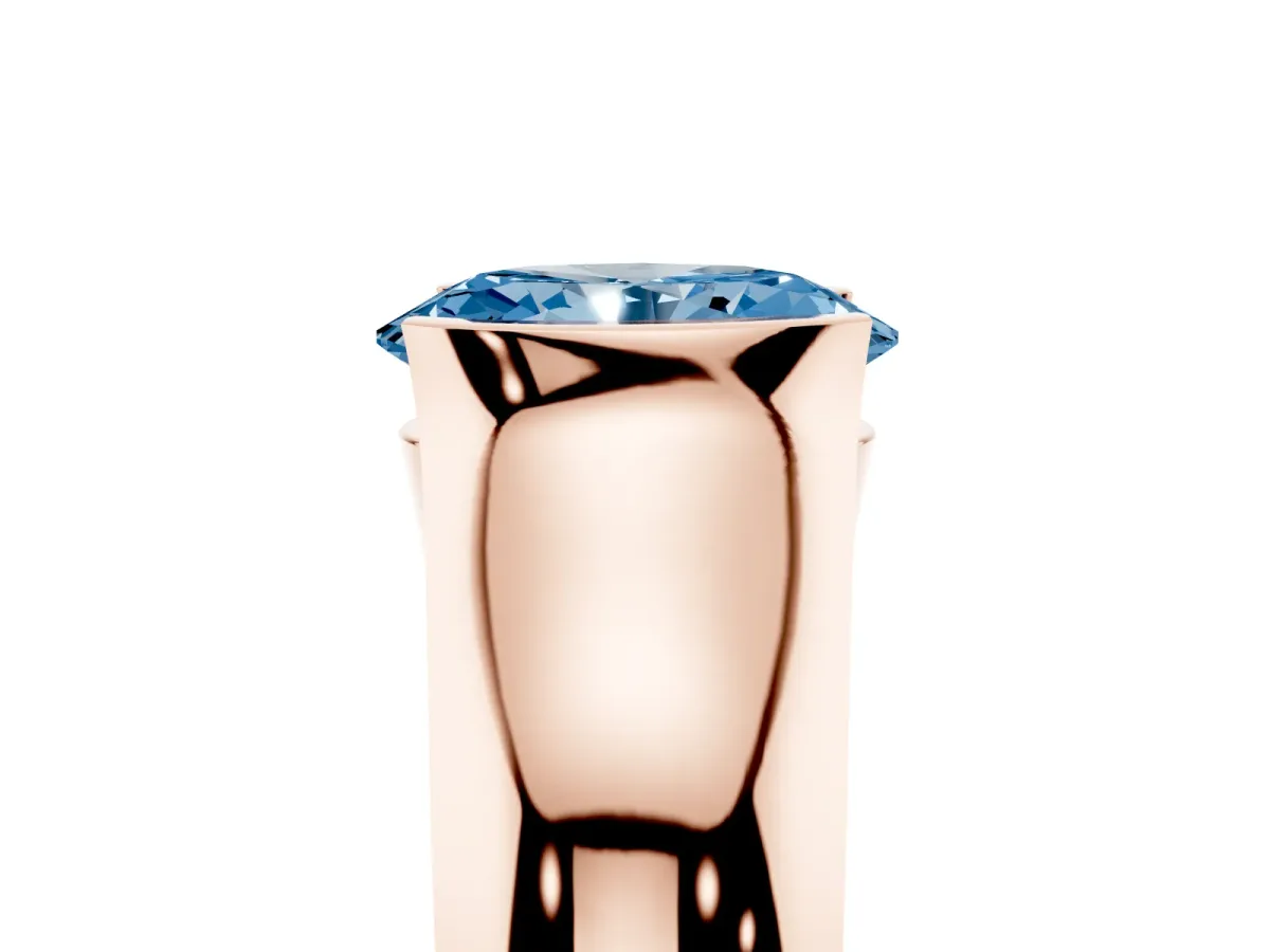 Fancy Blue Oval Cut Solitaire Bezel Set Diamond Ring with Wide Band Rose gold