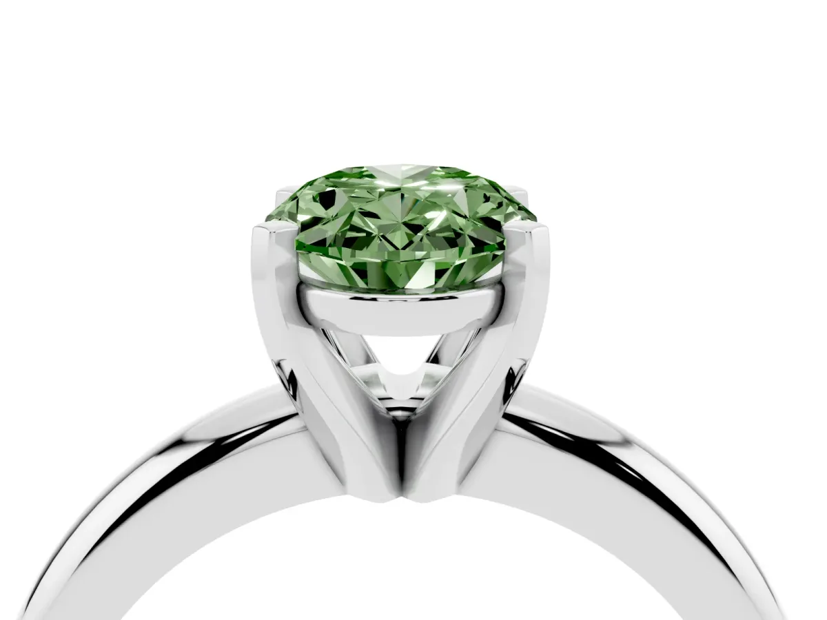 Fancy Green Oval Cut Diamond Solitaire Engagement Ring with Round Band and Four-Prong Setting Silver