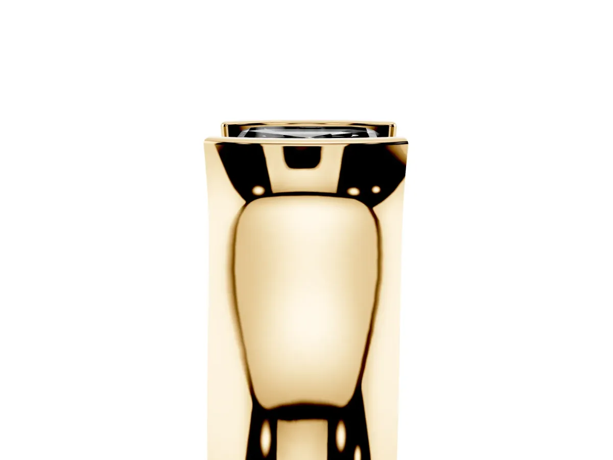 Fancy Black Asscher Cut Solitaire Bezel Set Diamond Ring with Wide Band Yellow gold